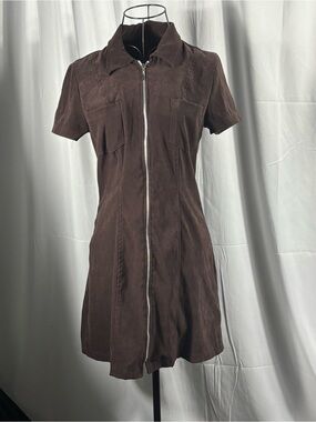 My Michelle Brown Short-Sleeve Zip-Front Mini Dress